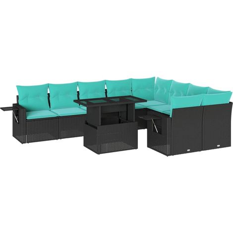 Maison Exclusive - 10-teiliges Gartensofa-Set mit Kissen, schwarz (1/5)