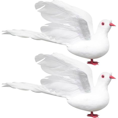 Paire De Colombes Blanches DéCoratives RéAlistes Plumage Et Plastique Figurines De Pigeon SimuléEs Stables DéCoration De Jardin Et FêTes (1/5)