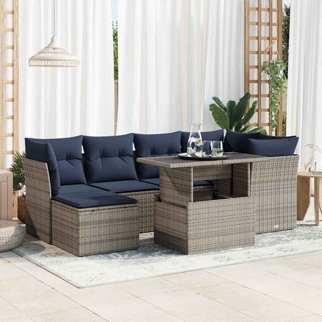 Set sofás jardín y cojines 7 pzas ratán sintético acacia gris vidaXL (1/5)