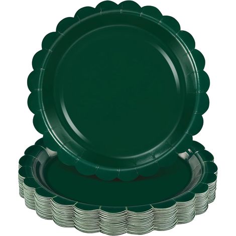 Assiettes en papier - 30 pièces - Vert foncé - Bord festonné - Noël Thanksgiving Anniversaire - 22,9 cm (1/5)