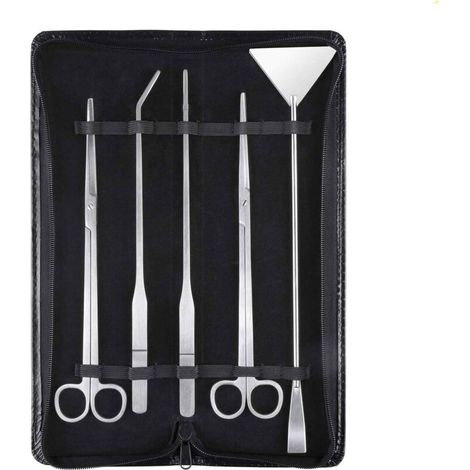 Vtizikl Ensemble d'outils 5 en 1 en acier inoxydable pour aquarium, plantes aquatiques, pinces, ciseaux, spatules