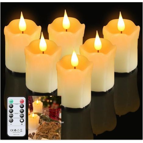 Lot de 6 Bougies LED Rechargeable avec Télécommande, Bougies Chauffe Plat Led Bougies Sans Flamme Graduable avec Câble de Charge pour Fête Décoration (1/5)