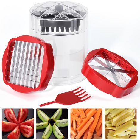 Coupe-frites en acier inoxydable, coupe-fruits professionnel, coupe-pommes de terre, coupe-pommes avec 2 lames, coupe-tomates à coupe rapide, coupe-frites pour chips, concombres, carottes, pommes (1/5)