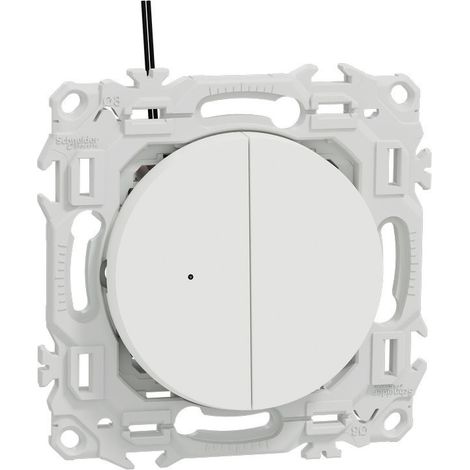 Schneider – Poussoir lumineux LED double va-et-vient 10 AX – Compatible plaques Odace – Blanc craie – Commande de deux circuits avec LED intégrée