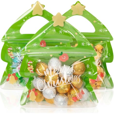 Lot de 12 sacs cadeaux de Noël avec poignées - Réutilisables et refermables, formes assorties pour les cadeaux de Noël, les bonbons, les petits présents et la décoration des fêtes