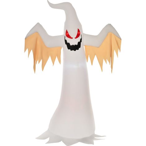 HOMCOM Halloween aufblasbares Gespenst 2,4 m Dekoration mit LEDs IP44 Selbstaufblasender Polyester Weiß + Rot 150 x 80 x 240 cm (1/5)