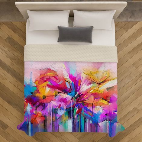 Copriletto Trapuntato Matrimoniale Stone Washed 250x250 cm in Microfibra Anallergica 120 gr/mq Trapuntino Leggero Primaverile Estivo Morbido e Resistente Dis4