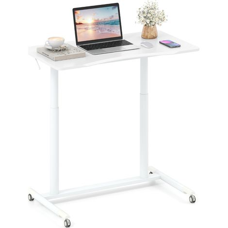 Tavolo portatile laptop ruote bloccabili struttura metallo spazi ridotti scrivania mobile regolabile altezza C Bianco (1/3)