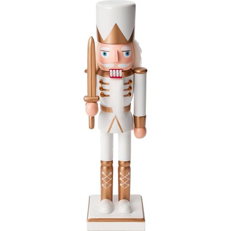 Soldatino di natale schiaccianoci in legno color bianco e oro per decorazioni natalizie -Stile 4 (1/4)