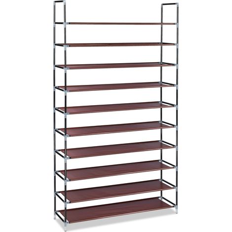 Zapatero práctico 175,5 x 100 x 29 cm 10 estantes para 50 pares estilo minimalista de acero negro 130005159 (1/3)