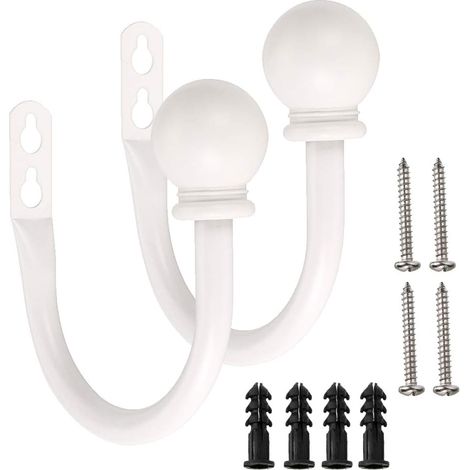 Crochets Métal Fixation Rétro pour Rideaux, Lot de 2 Embouts Muraux (1/5)