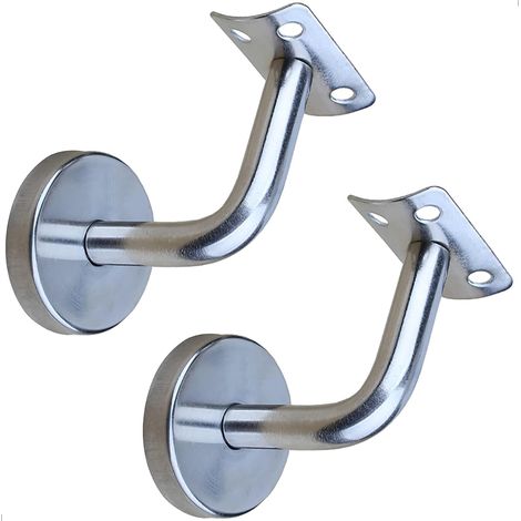 Lot de 2 supports de main courante en acier inoxydable, poli, argenté, montage mural, loft, barre de soutien de couloir (1/5)
