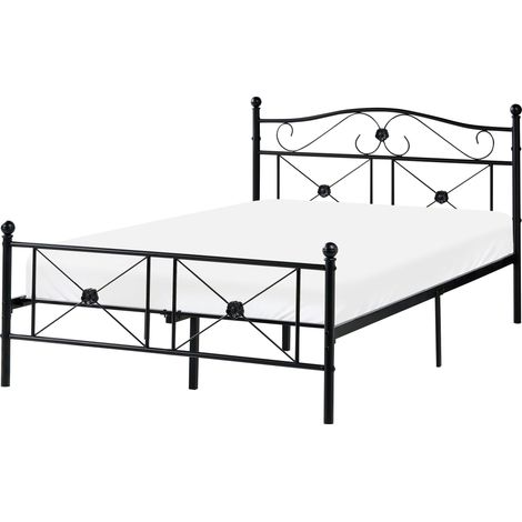 Letto Retró in Metallo Nero con Rete a Doghe 120 x 200 cm Rodez