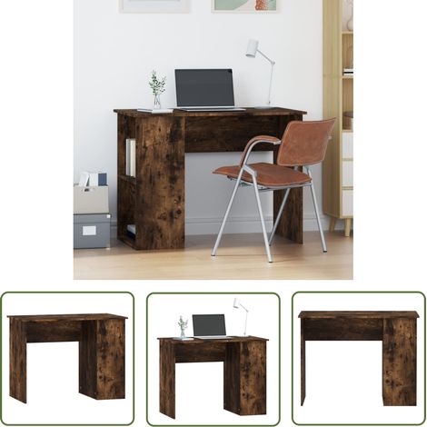 The Living Store Schreibtisch Räuchereiche 100x55x75 cm Holzwerkstoff - Schreibtisch - Bürotisch - Holzwerkstoff - Rauchereiche - Modern (1/5)