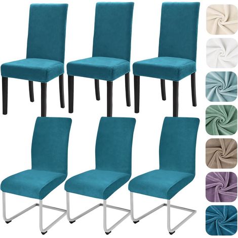 Housses de chaise extensibles en velours pour salle à manger, lot de 6, lavables, protection de siège (1/5)