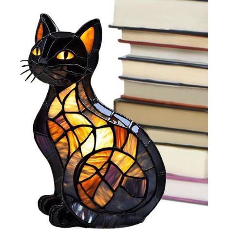 Veilleuse Art Animalier, Lamps De Table Chat Rétro En, Éclairage LED En Vitrail, Décor Intérieure Uniques Sur Thème Des Animaux (1/3)