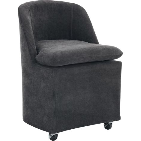 Chaise de salle à manger en tissu chenille gris avec roulettes 360°, sans accoudoirs, lot de 2 (1/5)