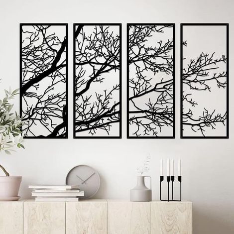Décoration murale Arbre de Vie en métal - Magnifique décoration murale pour l'intérieur et l'extérieur - Lot de 4 - Noir - Métal - Petit (1/5)
