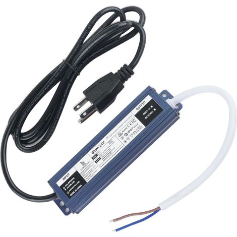 Alimentation 60 W 24 V, driver extérieur étanche avec convertisseur AC 100-240 V vers DC 24 V pour rubans LED basse tension, noir (1/5)