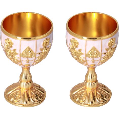 Deux verres à pied de 30 ml, style rétro européen, décoration dorée, objets de voyage, collection pour la maison. (1/5)