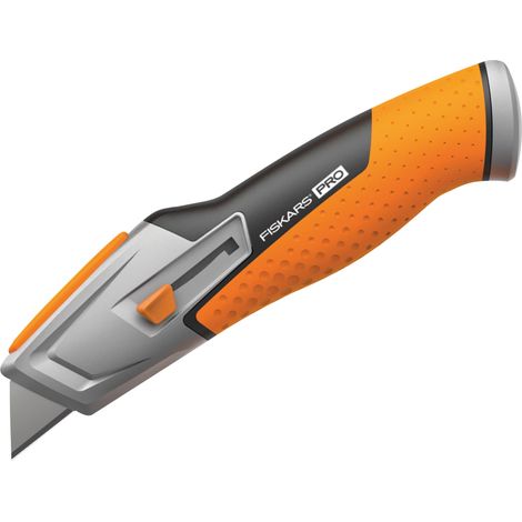 Fiskars Universal Retractable Utility Knife with 17.7 cm Stainless Steel Blade, Ergonomic Black and Orange Design, CarbonMax Blade Technology
