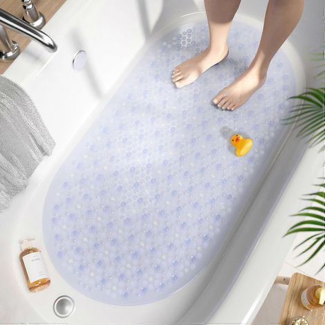 Tapis de bain ovale antidérapant, 68 x 38 cm, tapis de bain moussant, lavable en machine et résistant à la moisissure, transparent (1/5)