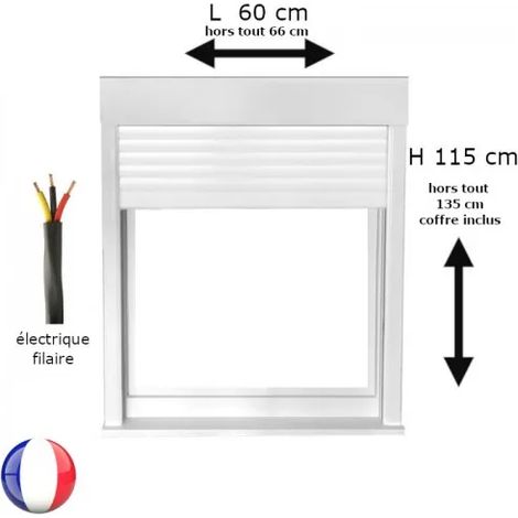Fenêtre PVC 1 vantail avec volet roulant électrique H 115 x L 60 cm pour pose en neuf  - tirant gauche