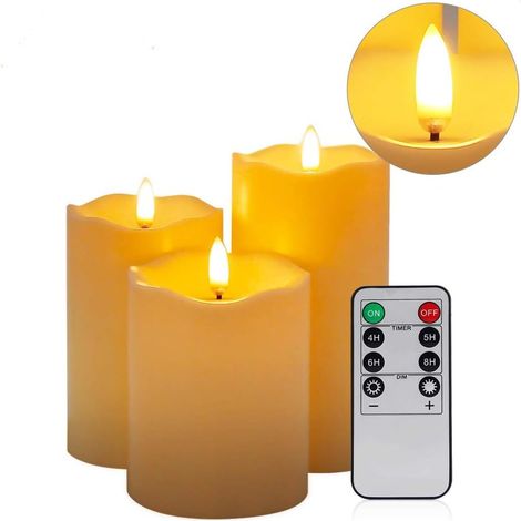 Set of 3 flameless LED candles with remote control and 3D wick for decoration, Christmas, wedding (1/5)