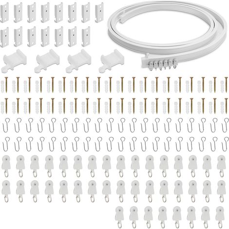 SWANEW Kit di binari per soffitto pieghevoli. binario per tende flessibile da 5 m con 40 ganci per la casa. la finestra. il bagno e l'ufficio. (1/5)