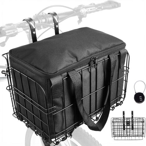 Cargo - Cestino Anteriore per Bicicletta Pieghevole Portaoggetti con Borsa Richiudibile in Metallo Nero