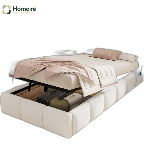 Cadre de lit beige avec rangement et port USB en beige 216,5 x 103,5 x 99 cm HOMAIRE (1/5)