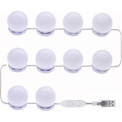 USB miroir variateur de lumière chambre décor Table miroir lumière Led maquillage 10 ampoule Led vanité lumière 3 couleurs (1/5)