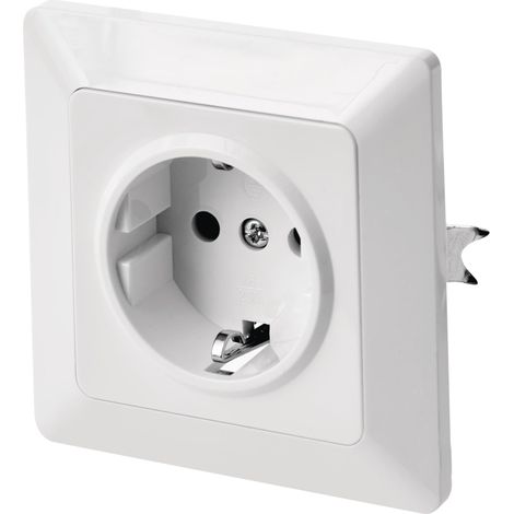 EMOS - Presa Schuko con maggiore protezione da contatto - Montaggio a incasso - 250 V, 16 A - Presa singola con interno - IP20 per interni - bianco (lucido) (1/5)