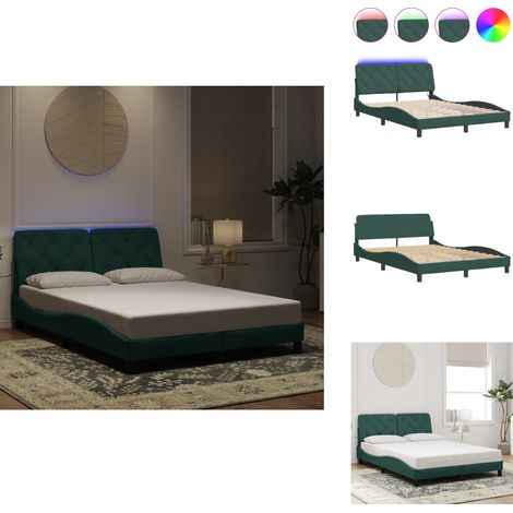 Cadre de lit avec lumières LED vert foncé 140x200 cm velours - Cadre De Lit - Lit Avec Led - Lit Design - Lit Velours - Lit Double (1/5)