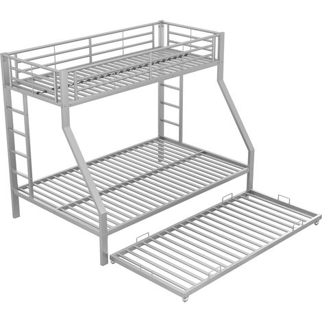 Cama litera de metal con cama nido 90x200 cm y 140x200 cm, plata (1/5)
