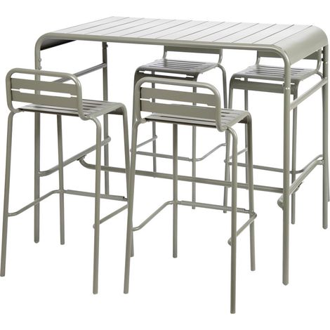 sweeek - Outdoor-Bartisch + 4 Barhocker mit Lehne aus Stahl (1/5)