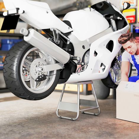 Support de moto, support de moto universel résistant jusqu‘à 500 kg, support de moto en acier gris (1/5)