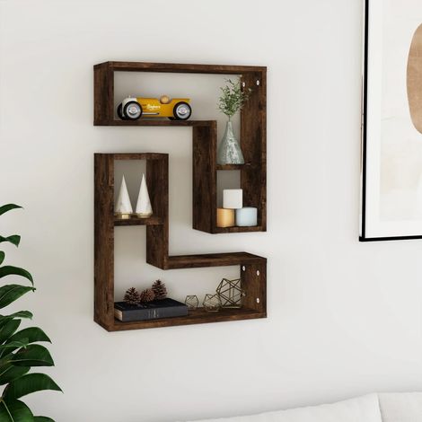 Lot de 2 Étagère murale Étagère de Rangement - Meuble de rangement Chêne fumé 50x15x50 cm Bois d'ingénierie BV566215 - BonneVie (1/5)