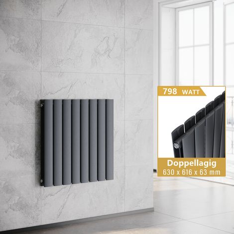 ELEGANT Heizkörper Horizontal Anthrazit Design Flachheizkörper Paneelheizung Doppellagig 630x616mm