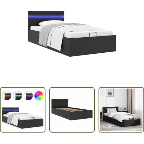 Stauraumbett - Bett mit Bettkasten Hydraulisch LED Schwarz Kunstleder 90x200cm (1/5)