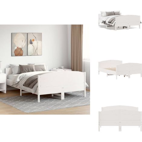 Massivholzbett ohne Matratze Weiß 120x190 cm Kiefernholz - Holzbett - Kiefernholzbett - Massives Holzbett - Weißes Bett - Singlebett (1/5)