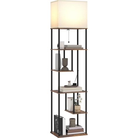 Lampadaire avec étagères, lampadaire sur pied de salon dimmable, télécommande, 40 x 29 x 171 cm, brun rustique (1/5)