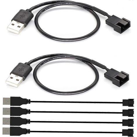 Lot de 6 câbles adaptateurs d'alimentation USB vers 3/4 broches PWM 5 V pour ventilateur USB (câble USB 3/4 broches) - 4 broches - (6 pièces) - 4 broches (1/4)
