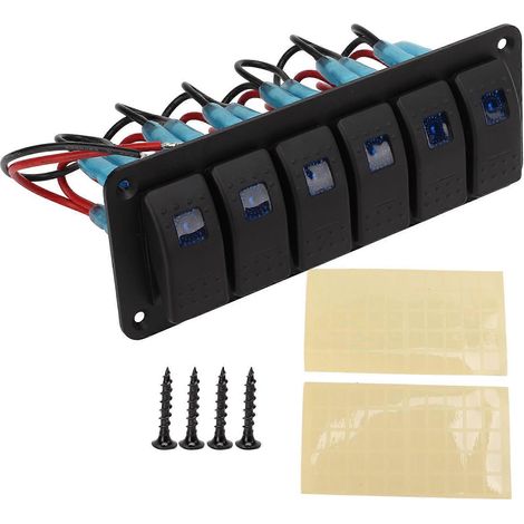6-fach Wippschalterfeld mit Überstromschutz, blauer LED-Hintergrundbeleuchtung, IP65 wasserdicht für 12–24 V Fahrzeuge, Boote, SUVs, LKWs (1/5)
