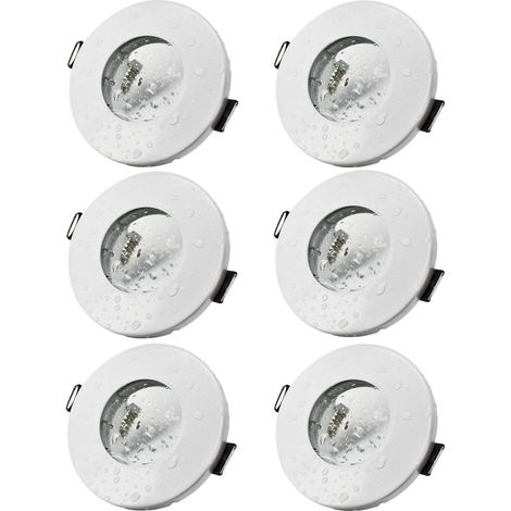 Set of 6 IP44 Waterproof Recessed Spotlights with GU10 Sockets, for Bathroom, Shower and Outdoor, Recessed Mounting for MR16 Halogen Lamps and LED Modules (without Bulb) (1/5)