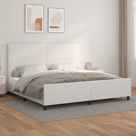 Cadre de lit avec tête de lit 200 x 200 cm en similicuir blanc, sans matelas - PANGIVO (1/5)