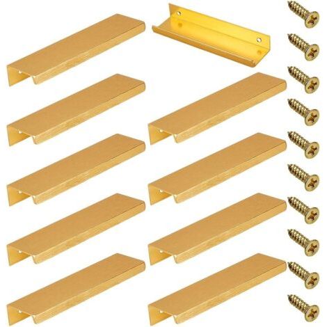 Lot de 10 poignées rectangulaires de 8 cm pour placard de cuisine avec vis, en fer, pour coiffeuse, tiroir, armoire, portes de garde-robe (doré) (1/5)