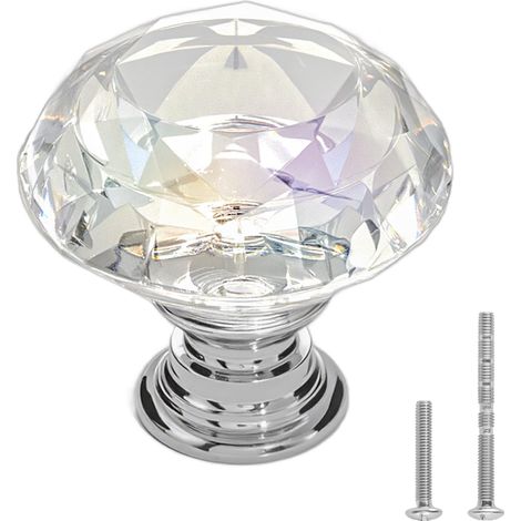 Bouton de Meuble, Lot de 12, Poignée de Placard, 3 cm, Acrylique et Alliage de Zinc, Forme Diamant, avec Vis, Bouton pour Tiroirs, Portes, Commodes, Armoires, de Salle de Bain, Chambre à Coucher (1/5)