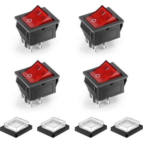 Stück 4-polige, 2-Positionen-Ein/Aus-Wippschalter mit LED-Beleuchtung, wasserdicht, Mini-Boots-Wippschalter, DPST, AC 250 V 16 A, 125 V 20 A, Rot (1/5)