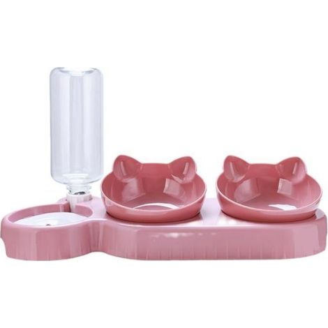 Ensemble de gamelles 3 en 1 pour chat avec support, double gamelle et distributeur d'eau pour animaux (1/5)